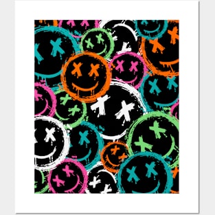 Grunge Smiley Faces Vintage Graffiti Street Art Smiles Posters and Art